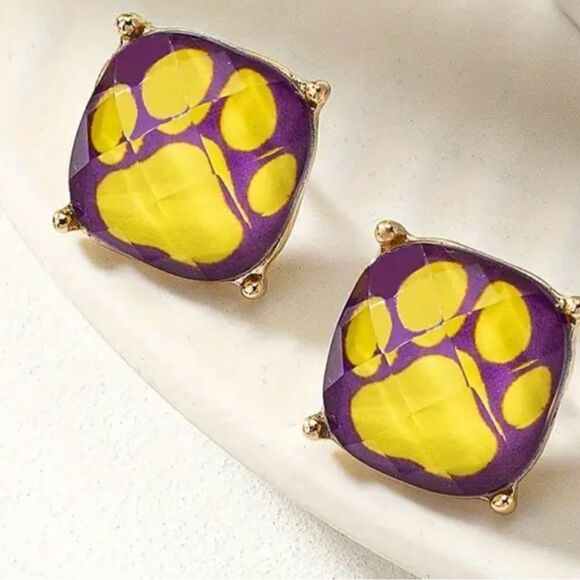 New LSU faceted stud earrings - Picture 1 of 2